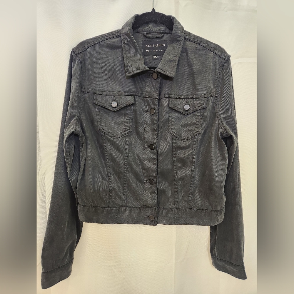 ALLSAINTS Ida Soft Trucker Jacket Charcoal Gray – US 10